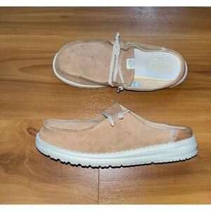 Womens Hey Dude Wendy Suede Tan Slip Mules Shoes
